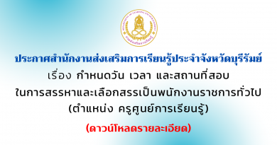 ประกาศสำนักงานส่งเสริมการเรียนรู้ประจำจังหวัดบุรีรัมย์